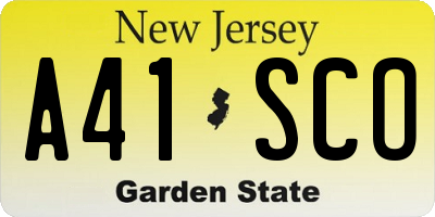 NJ license plate A41SCO