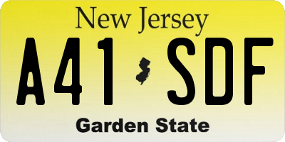 NJ license plate A41SDF