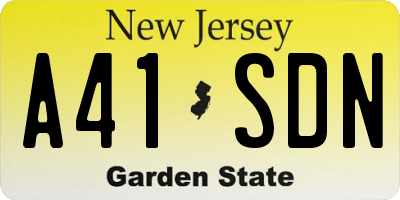 NJ license plate A41SDN