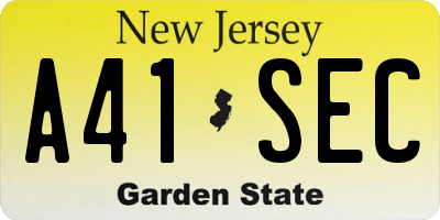 NJ license plate A41SEC