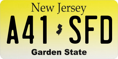 NJ license plate A41SFD