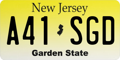 NJ license plate A41SGD