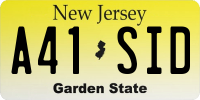 NJ license plate A41SID