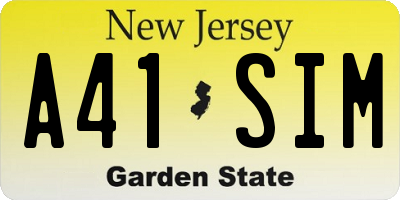 NJ license plate A41SIM