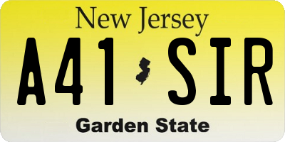 NJ license plate A41SIR