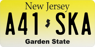 NJ license plate A41SKA