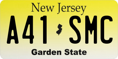 NJ license plate A41SMC