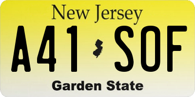 NJ license plate A41SOF