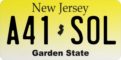 NJ license plate A41SOL