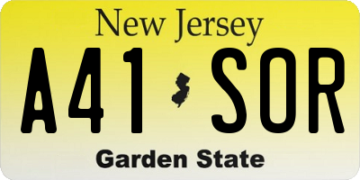 NJ license plate A41SOR
