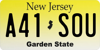 NJ license plate A41SOU