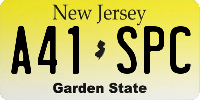 NJ license plate A41SPC