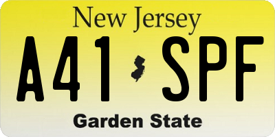 NJ license plate A41SPF