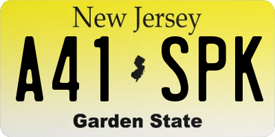 NJ license plate A41SPK