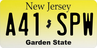 NJ license plate A41SPW