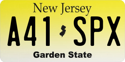 NJ license plate A41SPX