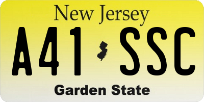 NJ license plate A41SSC