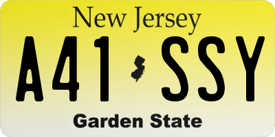 NJ license plate A41SSY