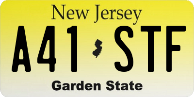 NJ license plate A41STF