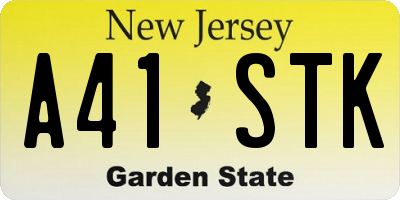 NJ license plate A41STK