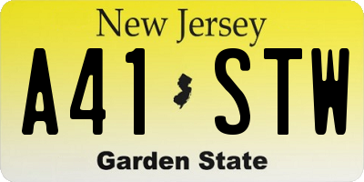 NJ license plate A41STW