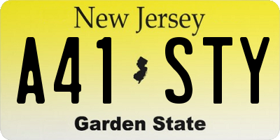 NJ license plate A41STY