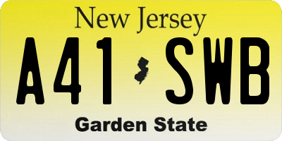 NJ license plate A41SWB