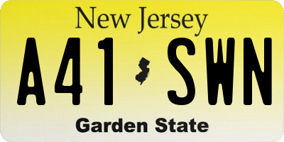 NJ license plate A41SWN