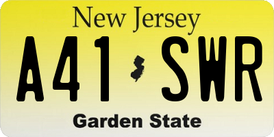 NJ license plate A41SWR