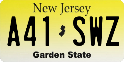 NJ license plate A41SWZ