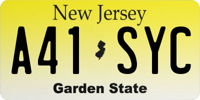 NJ license plate A41SYC