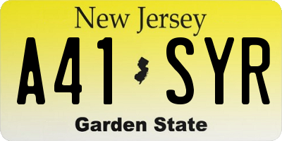 NJ license plate A41SYR