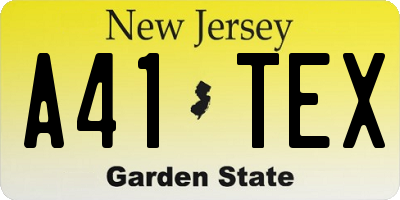 NJ license plate A41TEX
