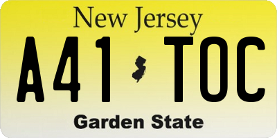 NJ license plate A41TOC
