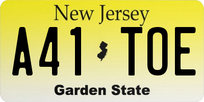 NJ license plate A41TOE