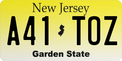 NJ license plate A41TOZ