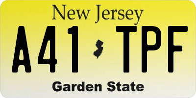 NJ license plate A41TPF