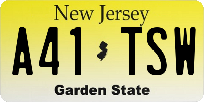 NJ license plate A41TSW