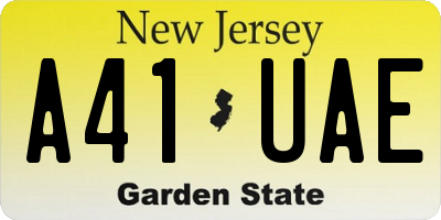 NJ license plate A41UAE