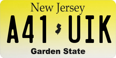 NJ license plate A41UIK