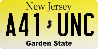 NJ license plate A41UNC