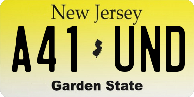 NJ license plate A41UND