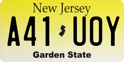 NJ license plate A41UOY