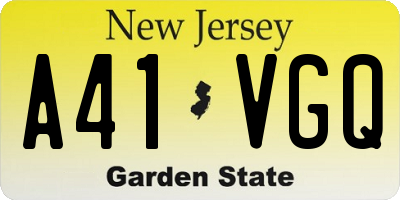 NJ license plate A41VGQ