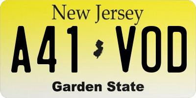 NJ license plate A41VOD