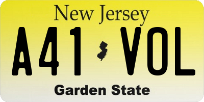 NJ license plate A41VOL