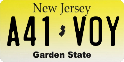NJ license plate A41VOY