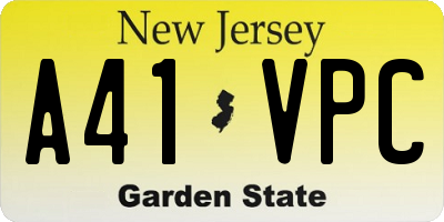 NJ license plate A41VPC