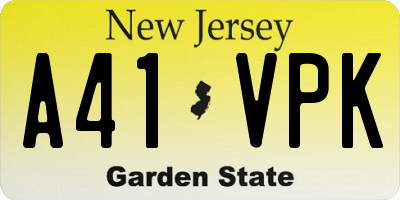 NJ license plate A41VPK