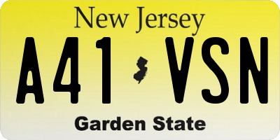 NJ license plate A41VSN